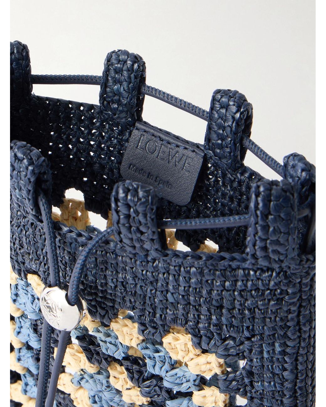 Loewe White Paula's Ibiza Logo-Embroidered Leather-Trimmed Crocheted Raffia Bucket Bag
