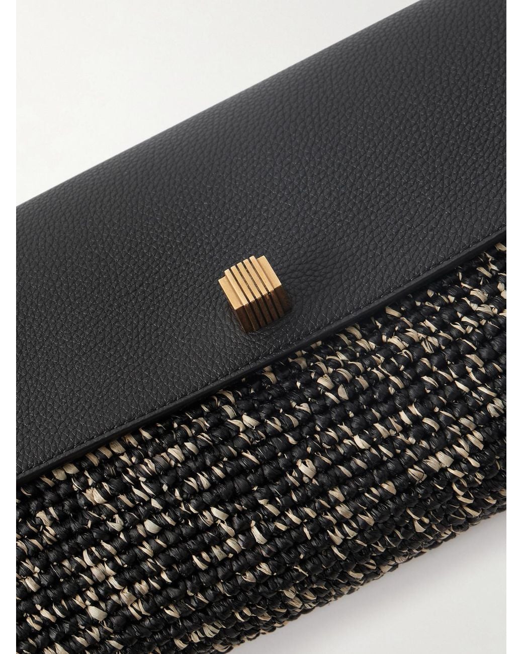 Khaite Black Audrey Textured-Leather And Raffia Clutch