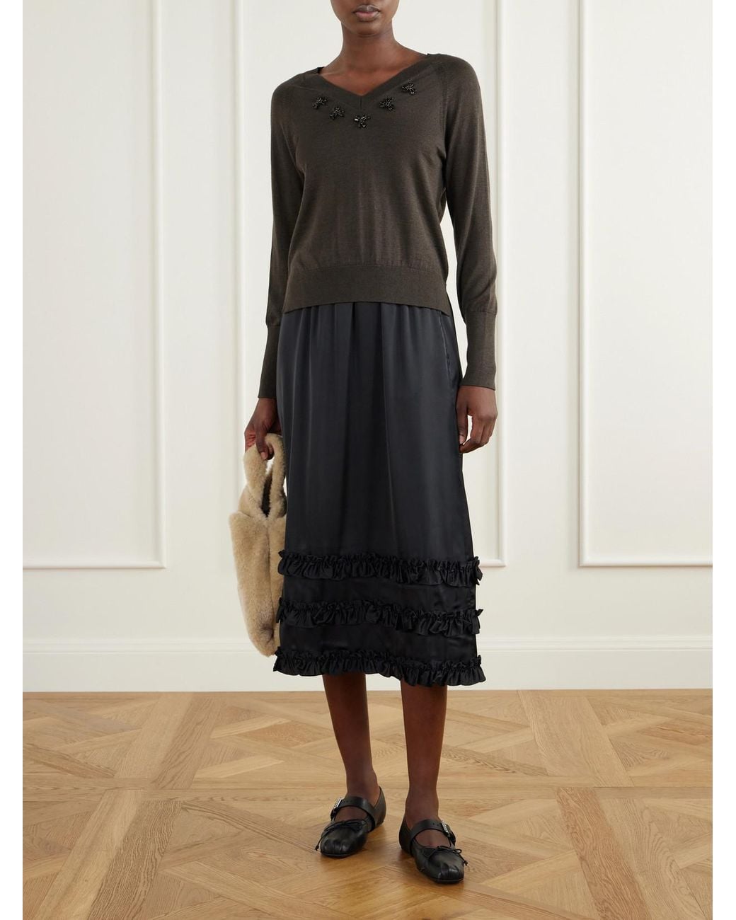 Simone Rocha Black Embellished Merino Wool And Silk-Blend Sweater