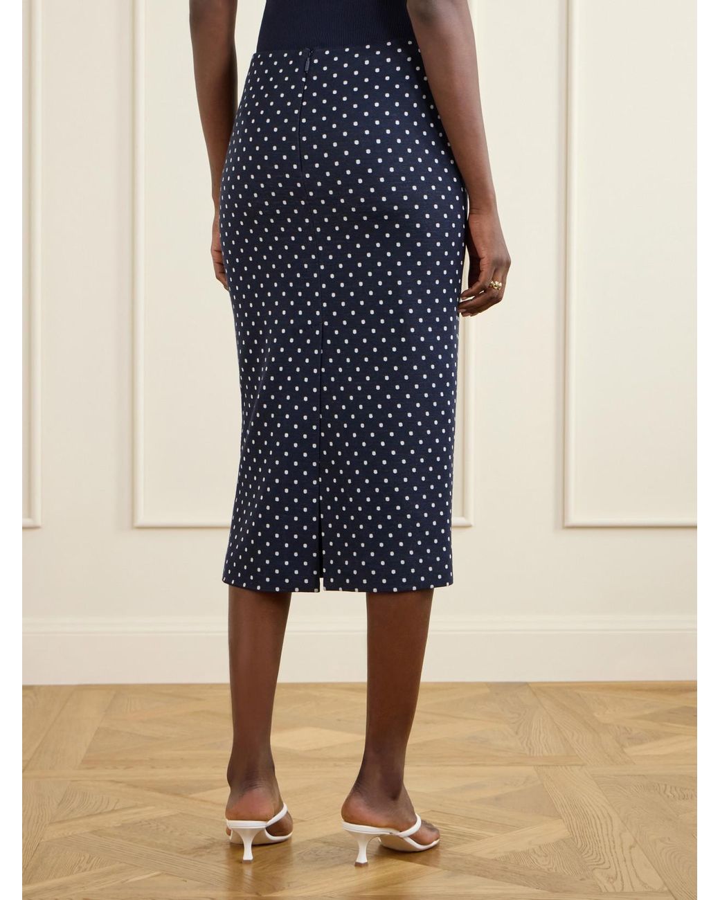 Max Mara Blue Adatti Polka-Dot Jersey Midi Skirt