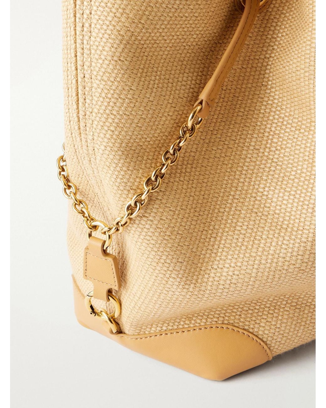 Chloé Natural Clover Leather-Trimmed Raffia Tote