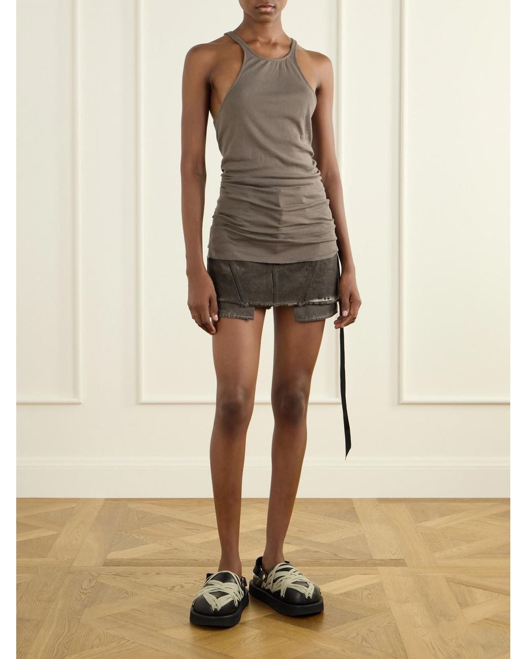 Rick Owens Natural Drkshdw Frayed Cotton-Jersey Tank