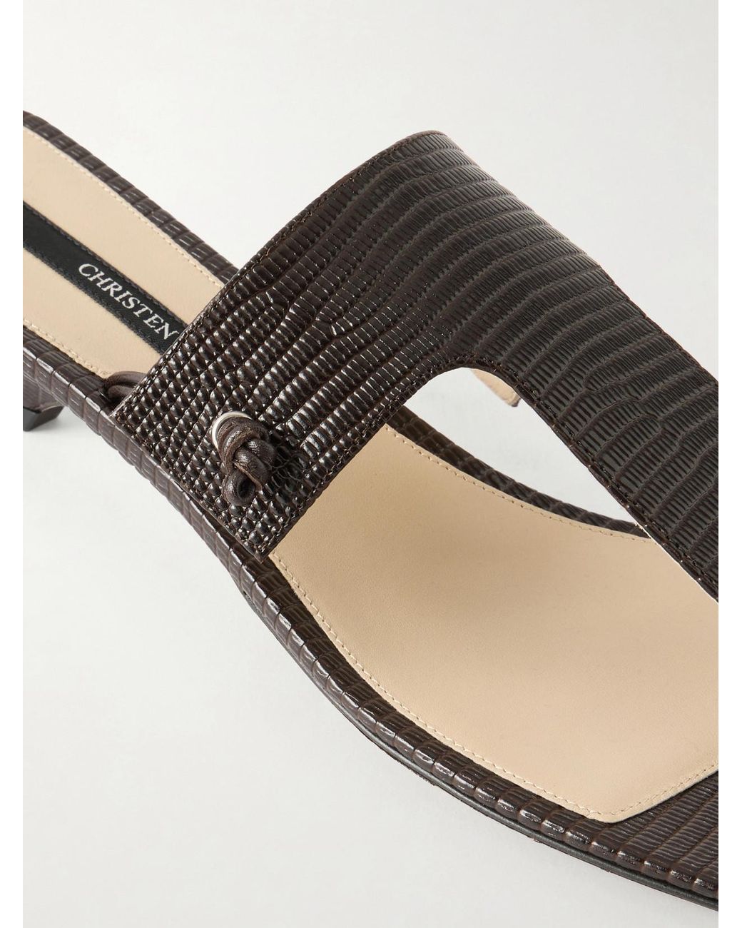 Christen White Edge T-Strap 35 Lizard-Effect Leather Sandals