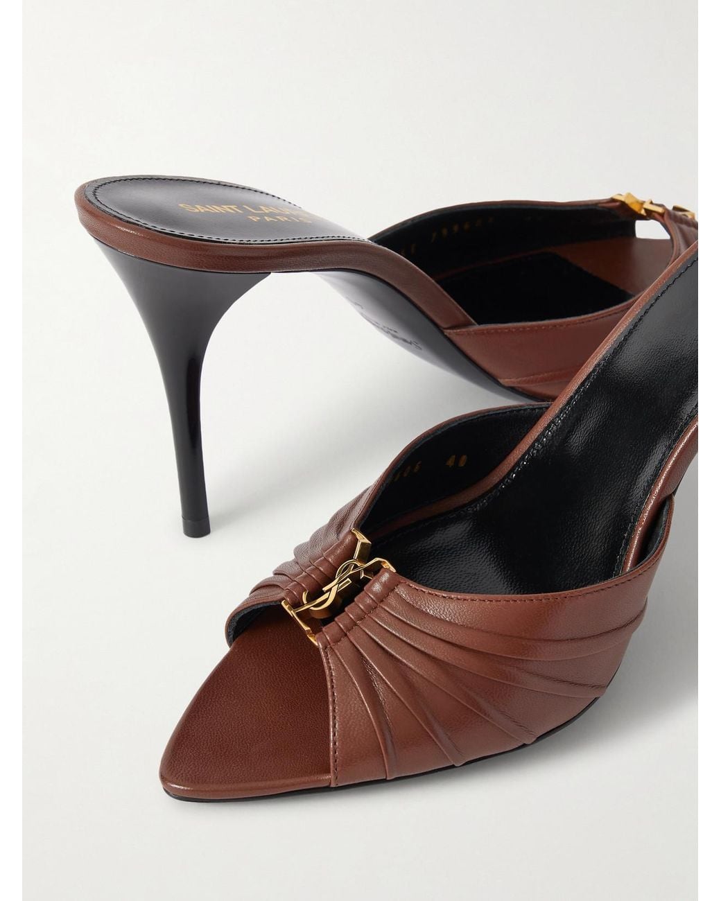 Saint Laurent Brown Babylone 90 Pleated Leather Mules