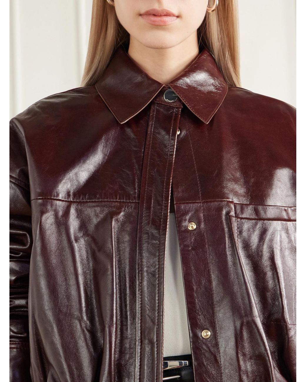 Sportmax Brown Liuti Cropped Gathered Leather Biker Jacket