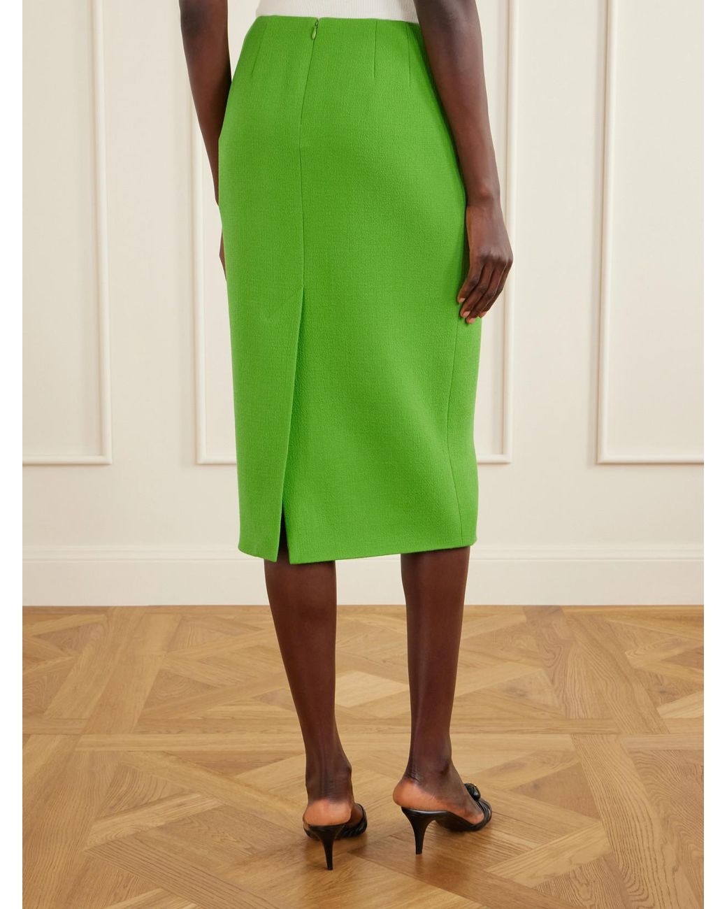 Valentino Garavani Green Wool-Crepe Midi Skirt