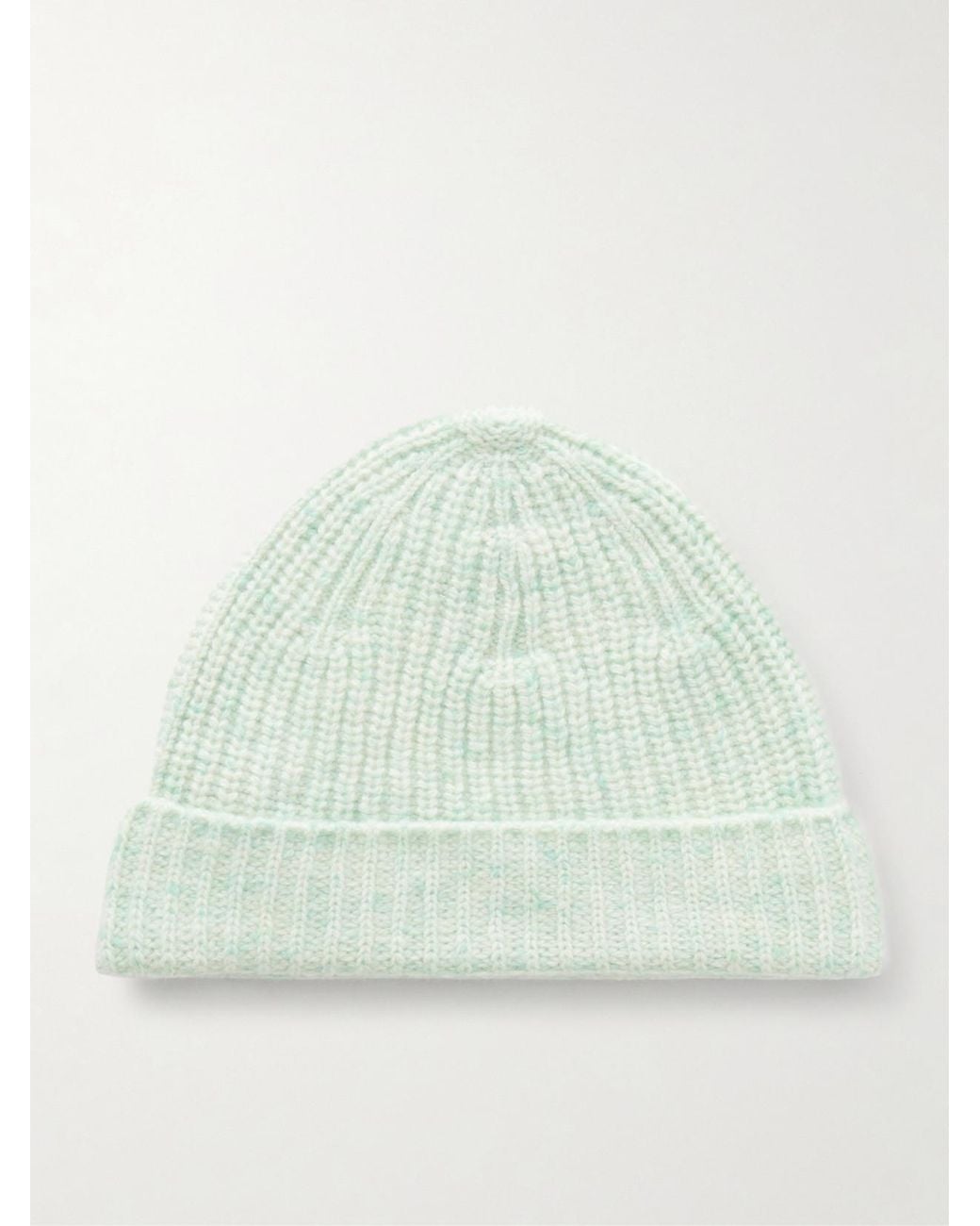 Auralee Green Ribbed Cashmere Beanie