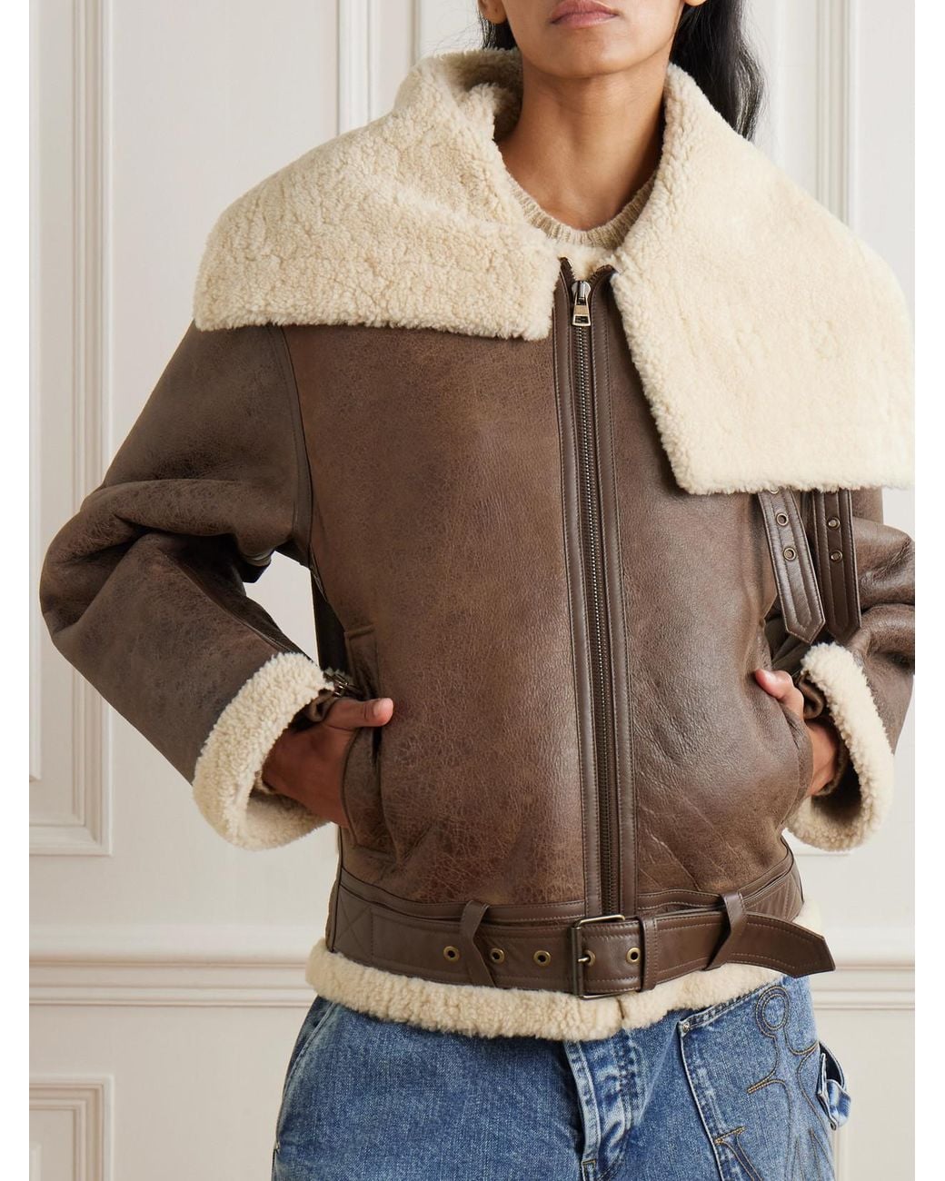 J.W. Anderson Brown Oversized Belted Shearling Jacket