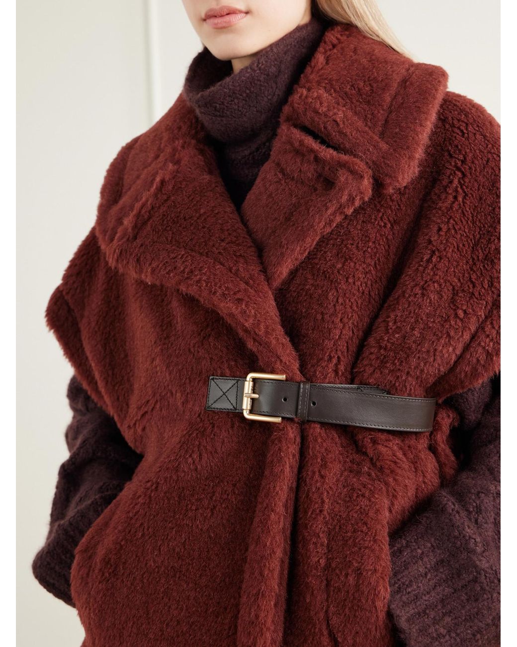 Max Mara Red Abavo Buckled Alpaca, Wool And Silk-Blend Fleece Cape
