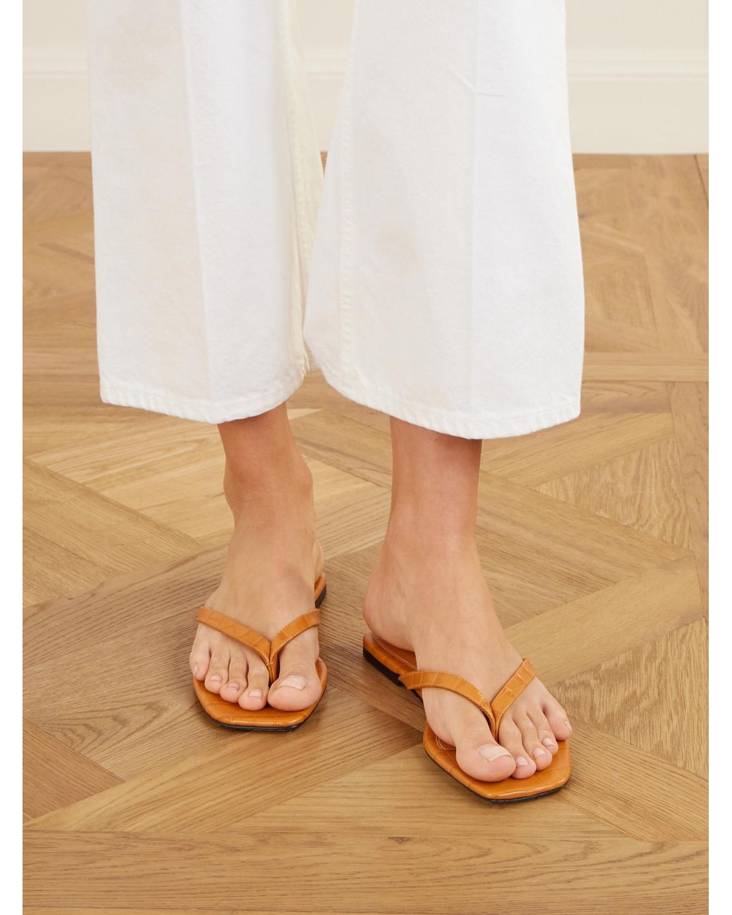 Totême Orange Croc-Effect Leather Flip Flops