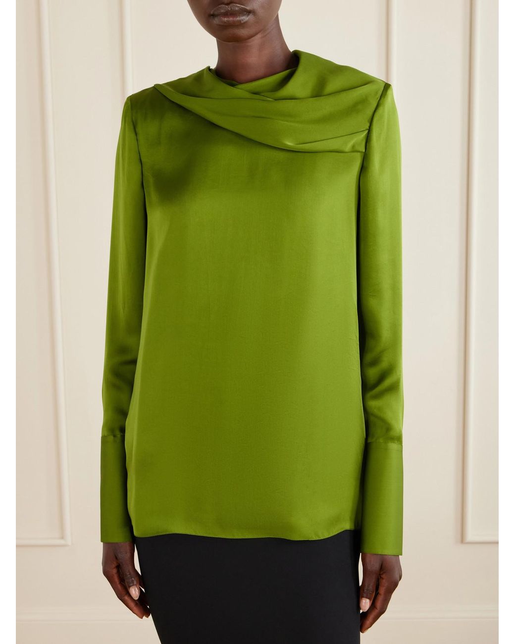 Tom Ford Green Draped Silk-Georgette Blouse