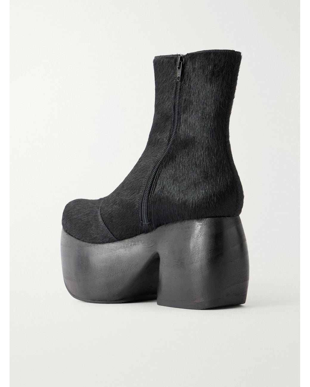 Comme des Garçons Black John Fluevog Calf Hair Ankle Boots