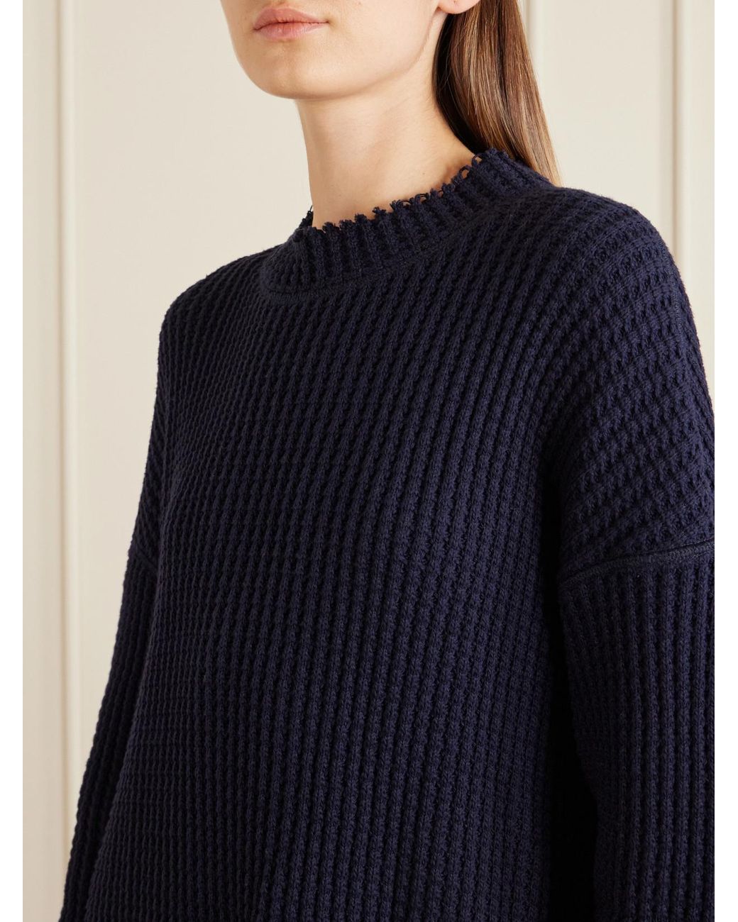 Khaite Blue Dylan Waffle-Knit Cotton Sweater