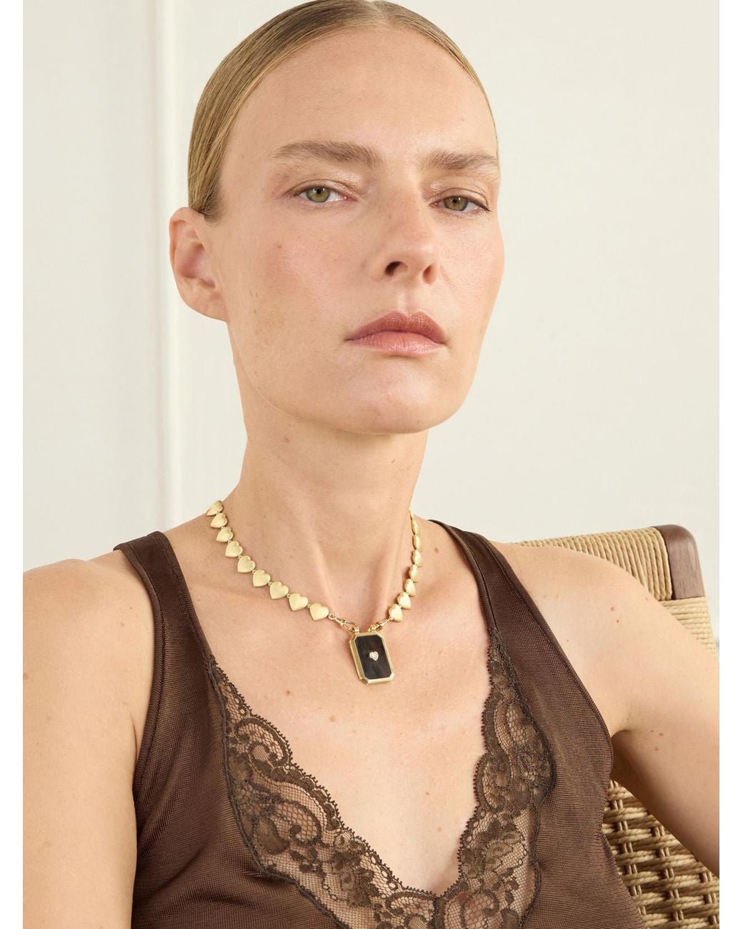 Marie Lichtenberg Natural Heart 18-Karat, Ebony And Diamond Necklace