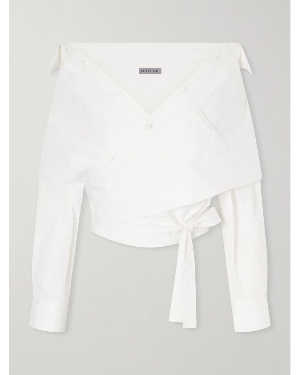Balenciaga White Off-The-Shoulder Cotton Poplin Blouse