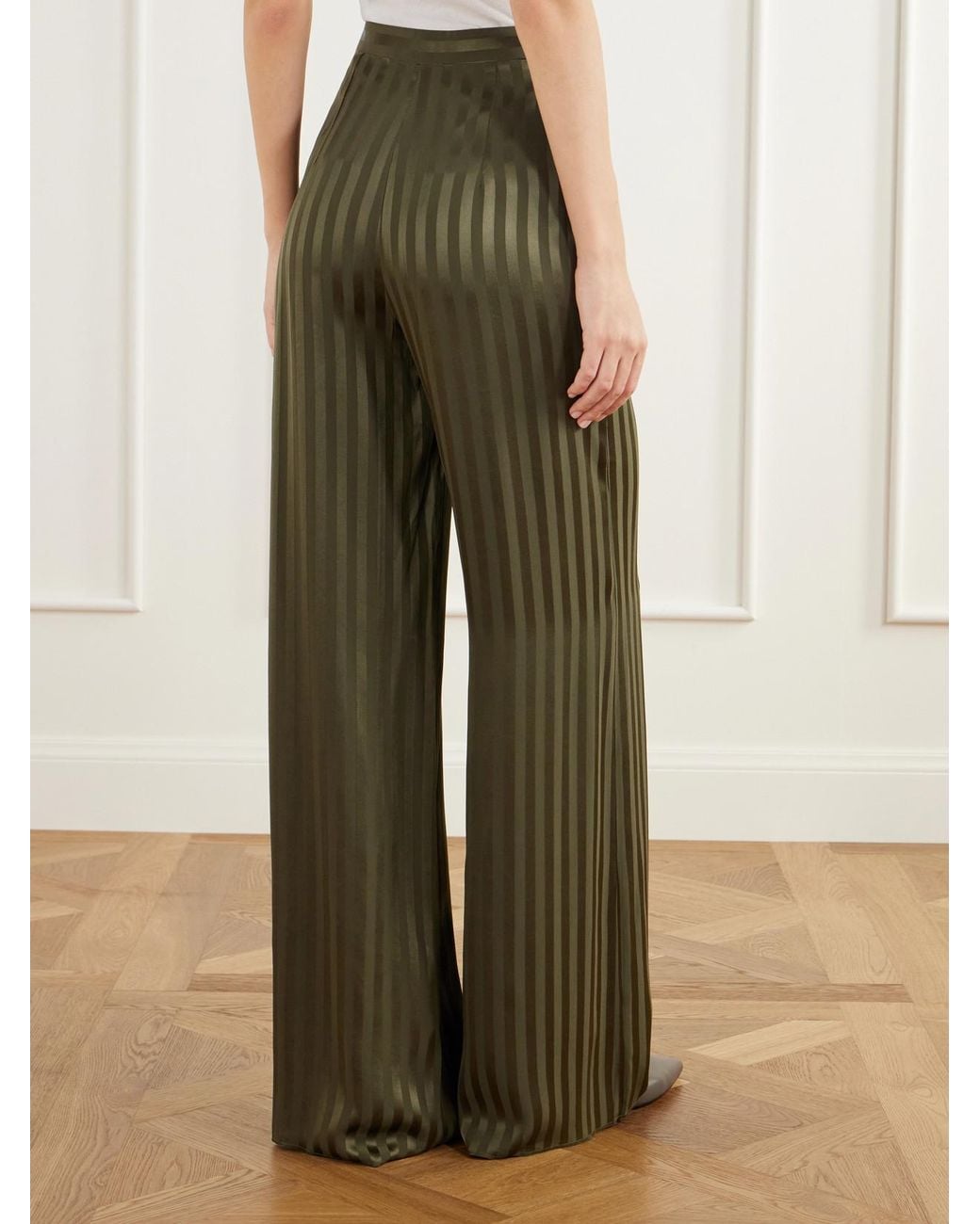 Giuliva Heritage Green The Amanda Striped Silk-Jacquard Wide-Leg Pants