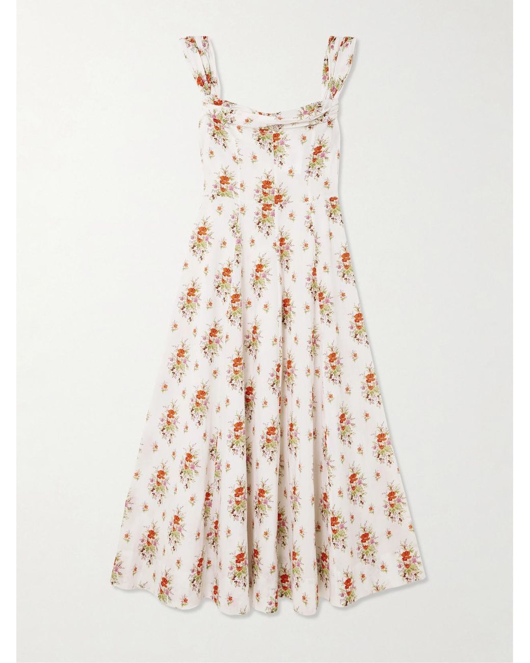 Doen Natural Clea Ruffled Floral-Print Organic Cotton Midi Dress