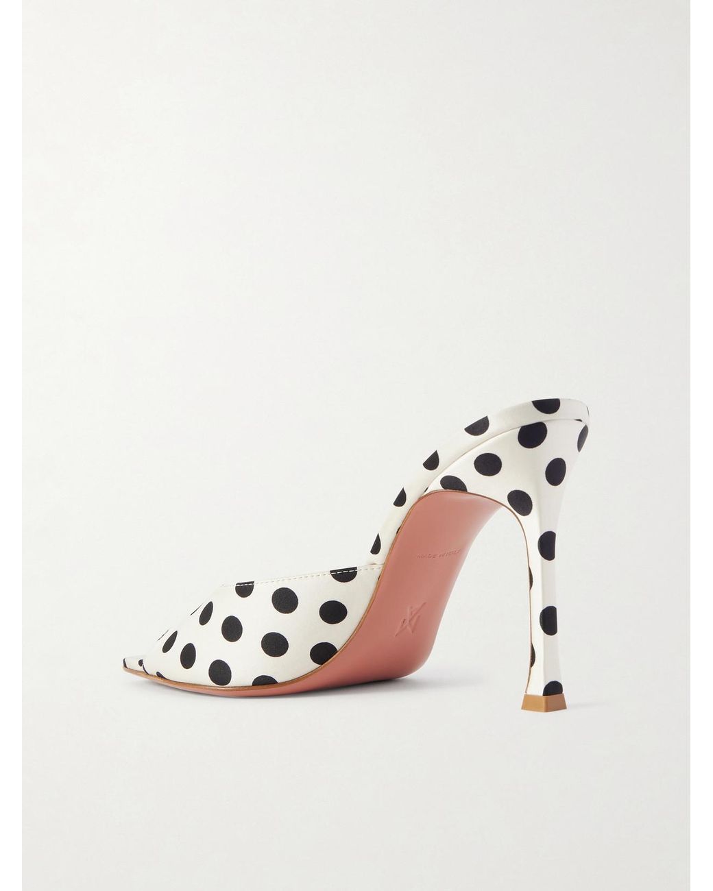 AMINA MUADDI Natural Alexa Polka-Dot Satin Mules