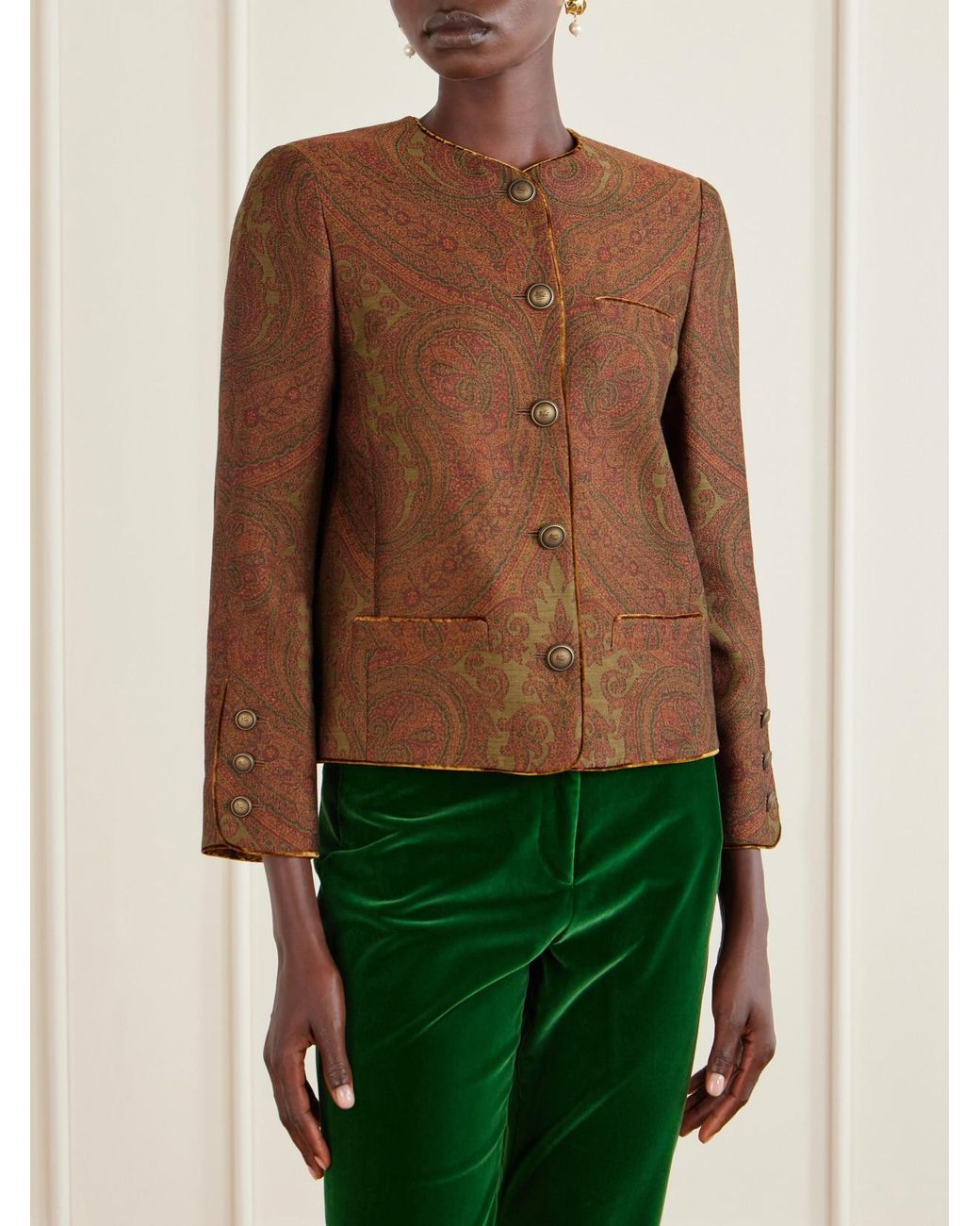 Etro Brown Paisley-Jacquard Crepe Blazer