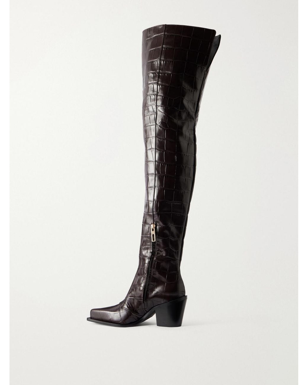 Sportmax Black Zuppa 70 Croc-Effect Leather Over-The-Knee Boots