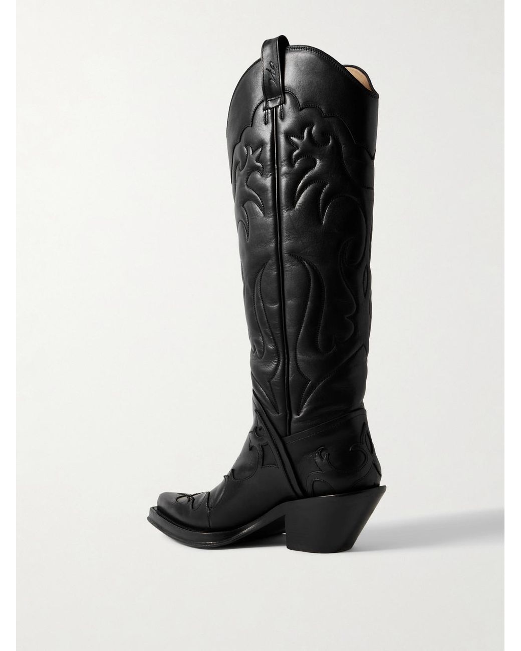 Gabriela Hearst Black Capitana 50 Embroidered Leather Knee Boots