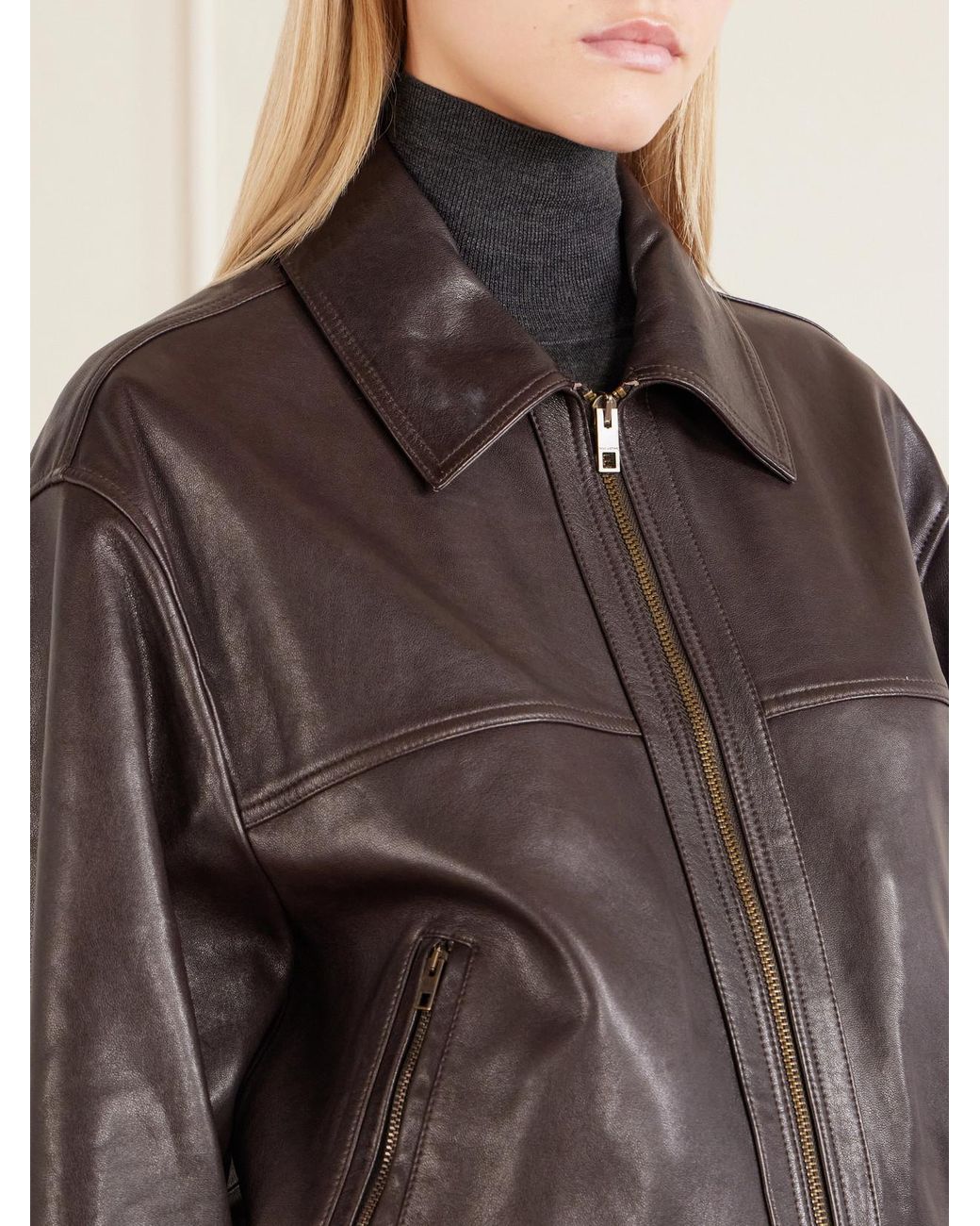 Nili Lotan Brown Aime Leather Bomber Jacket