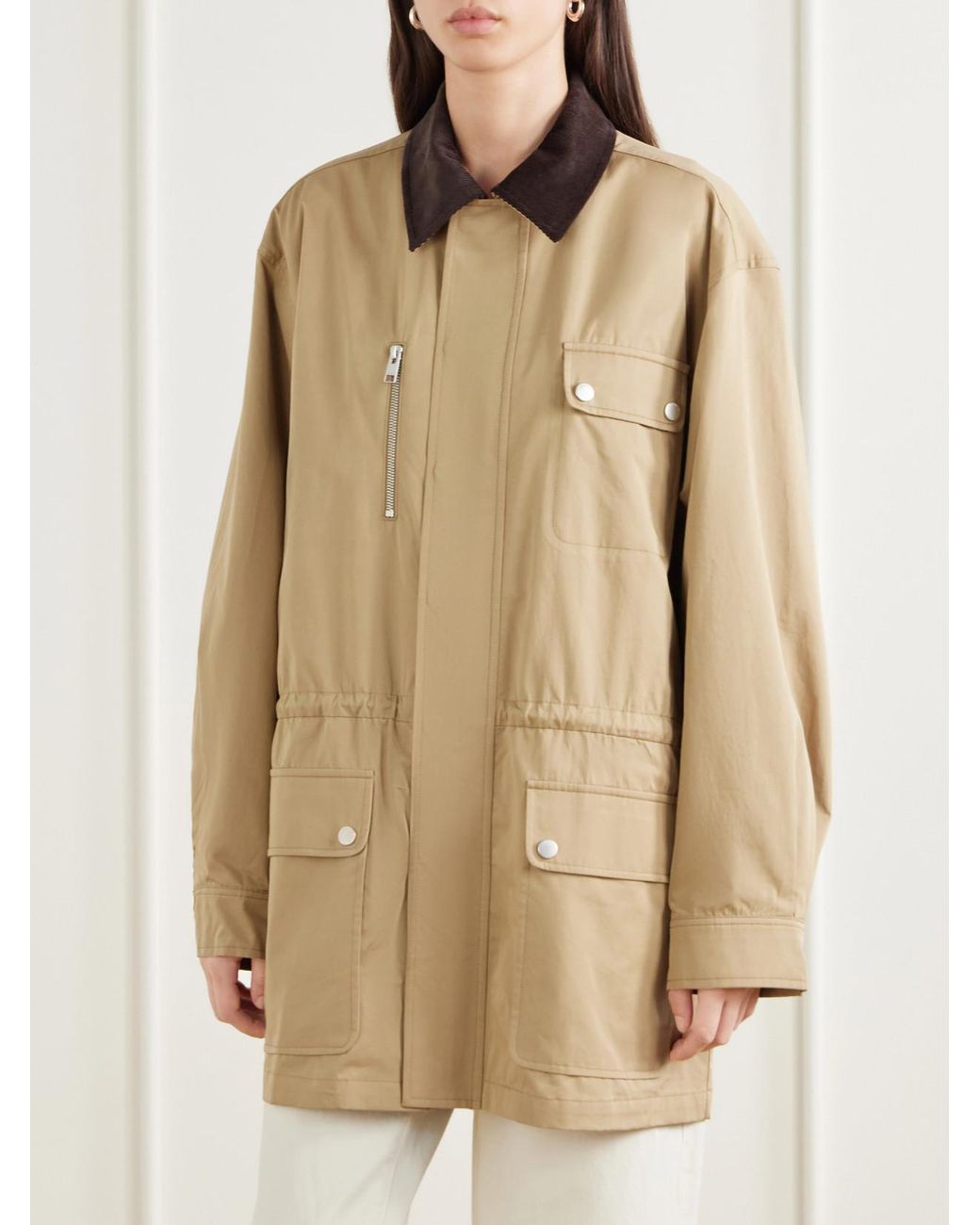 FRAME Natural The Safari Drawstring Corduroy-Trimmed Cotton-Twill Jacket