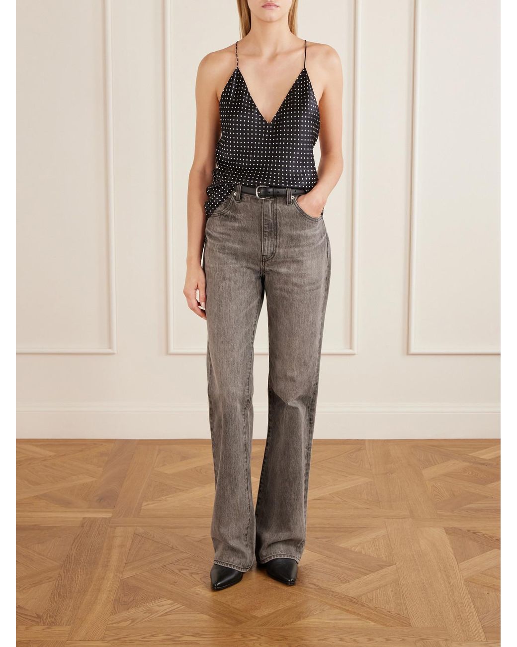 Nili Lotan Gray Joan High-Rise Straight-Leg Jeans