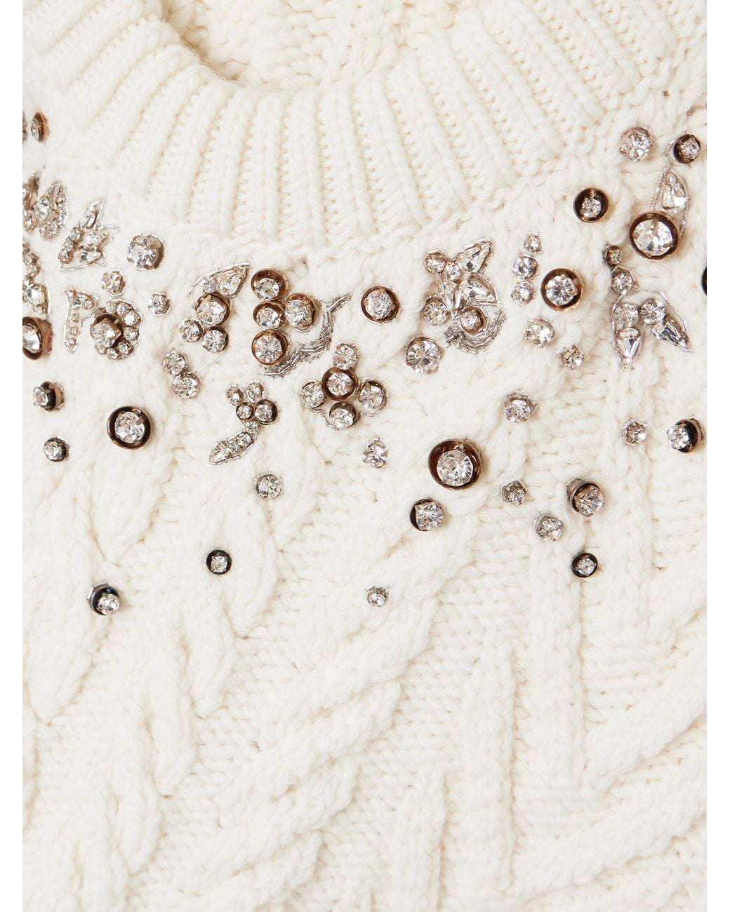 Alexander McQueen Natural Crystal-Embellished Cable-Knit Wool And Cashmere-Blend Sweater
