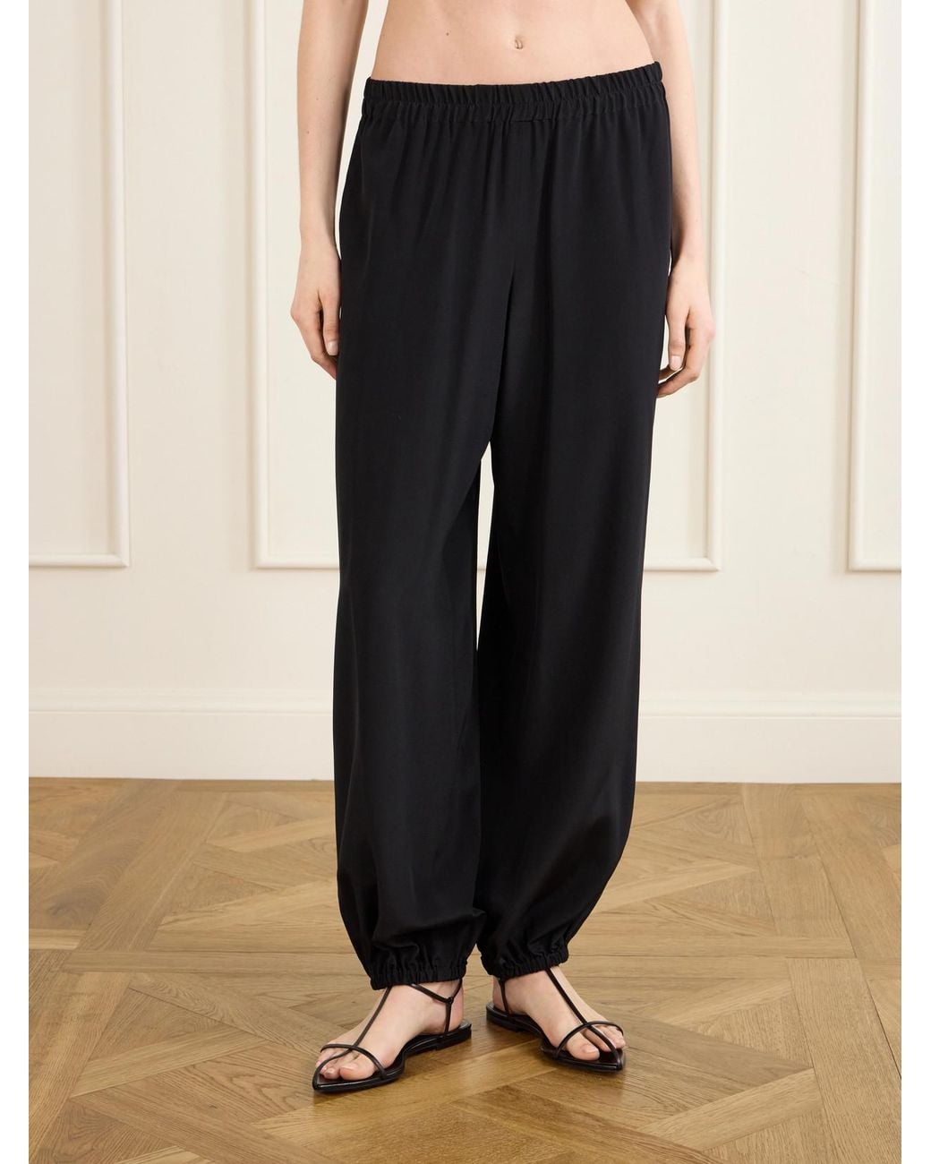 Nili Lotan Black Parisa Silk Tapered Pants