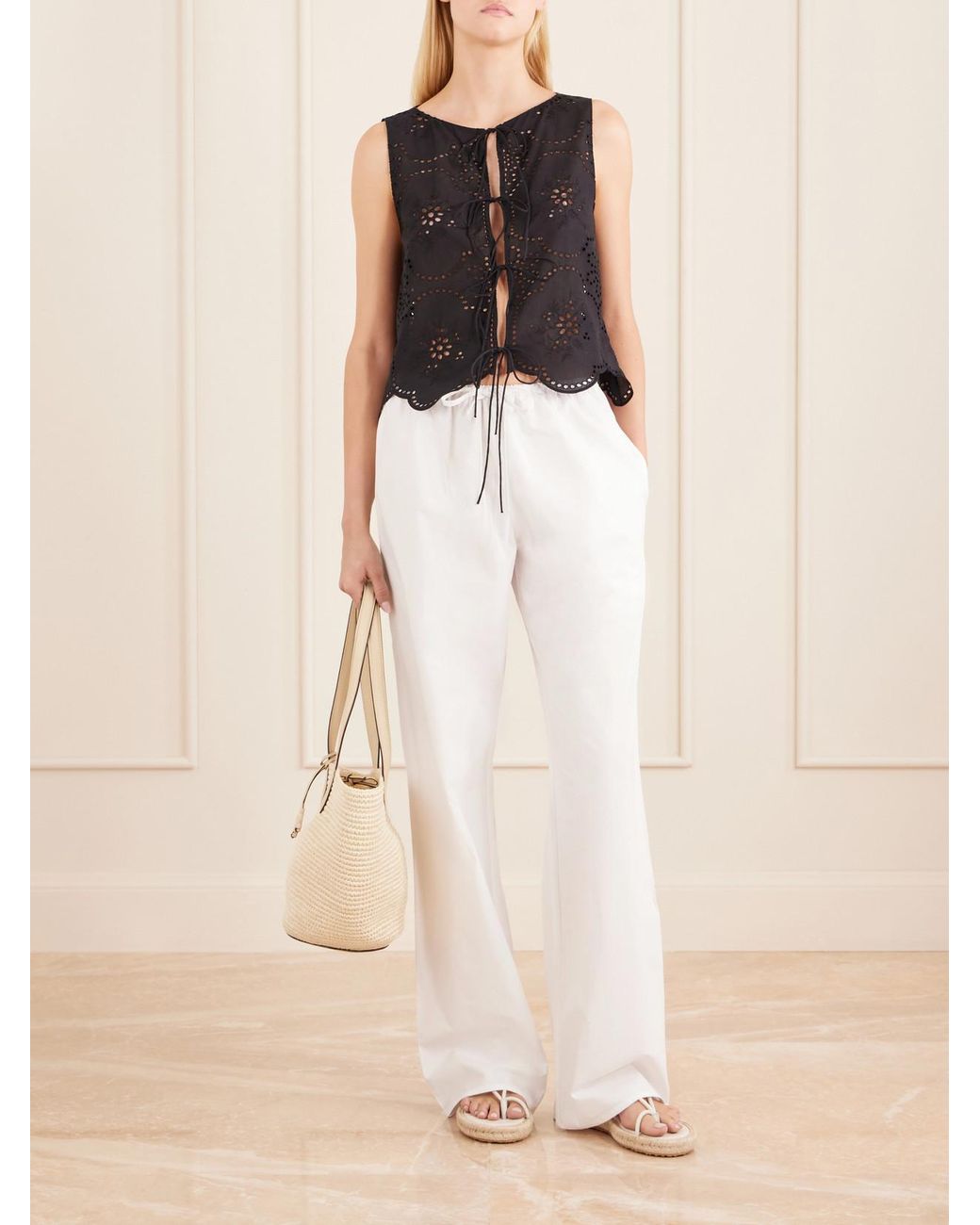 Matteau White Drawcord Cotton Straight-Leg Pants