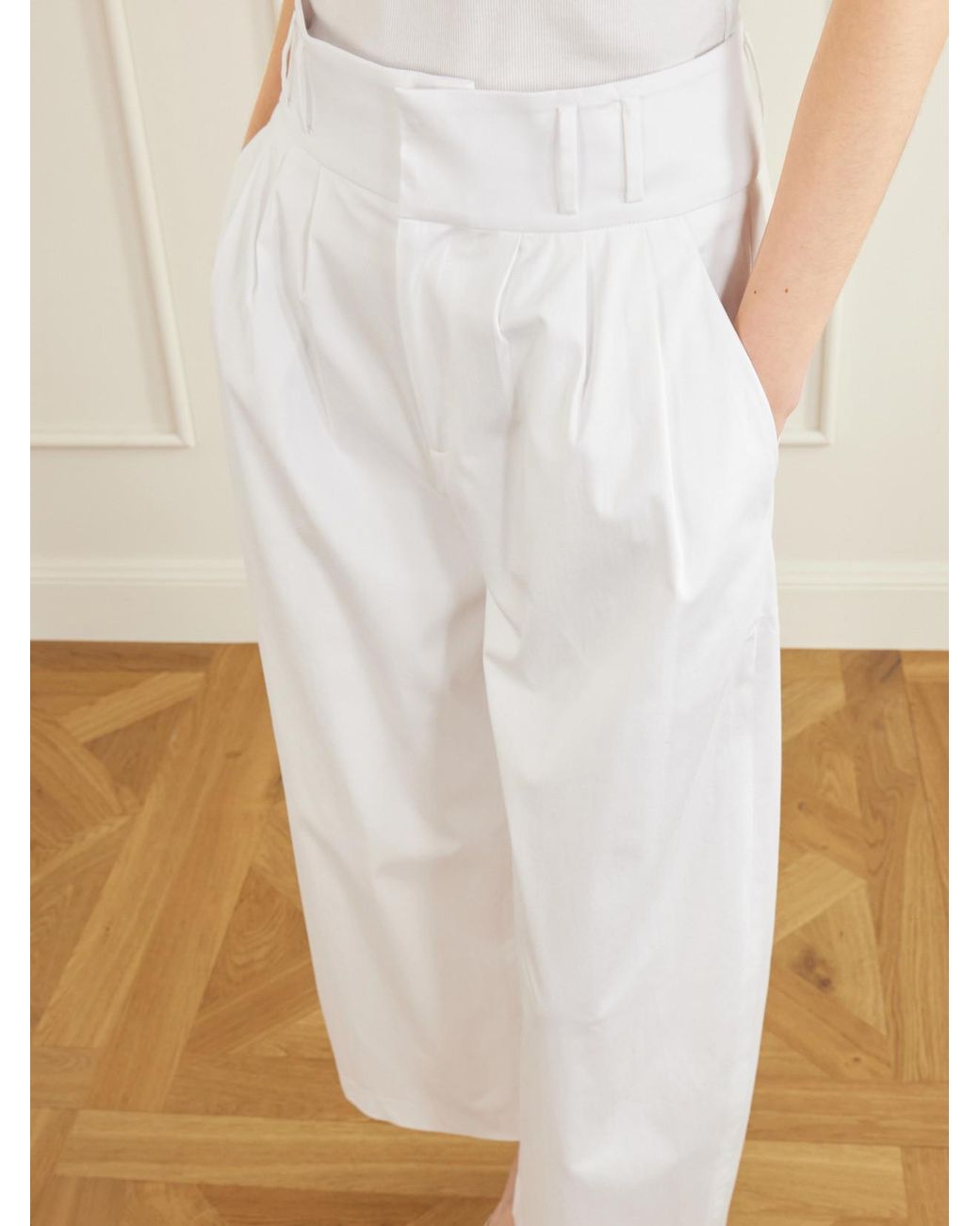 Altuzarra White Wilson Pleated Cotton Wide-Leg Pants