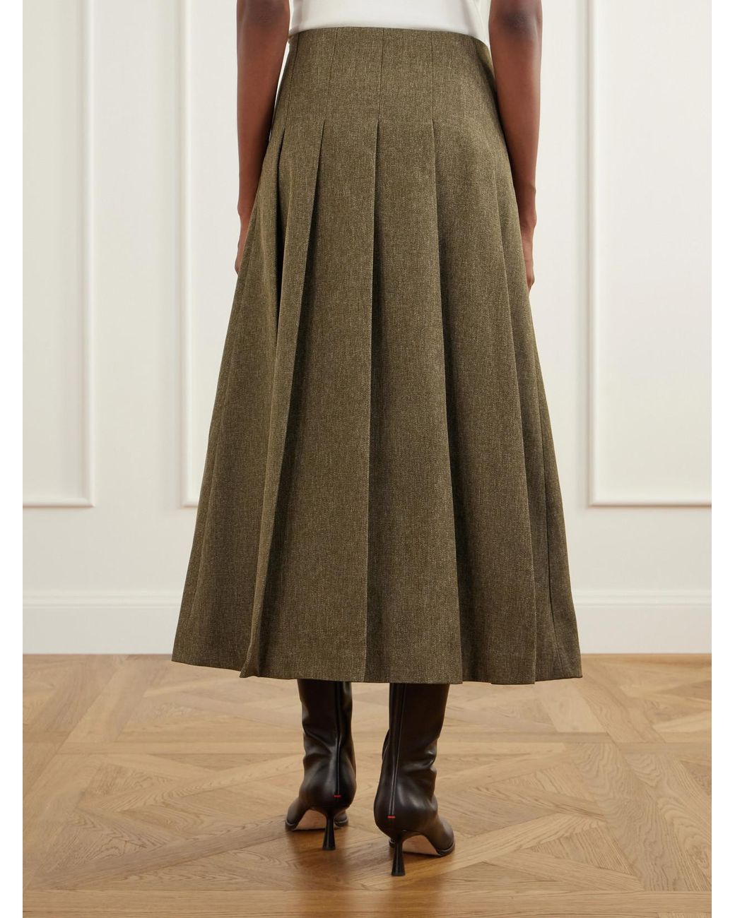 Rohe Green Pleated Grain De Poudre Midi Skirt