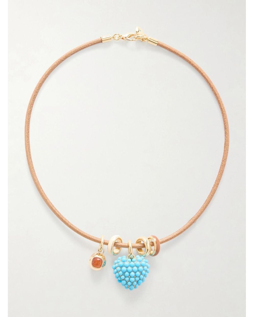 Roxanne Assoulin Natural The Leather Stone Slider-Tone, Turquois, Enamel And Leather Necklace