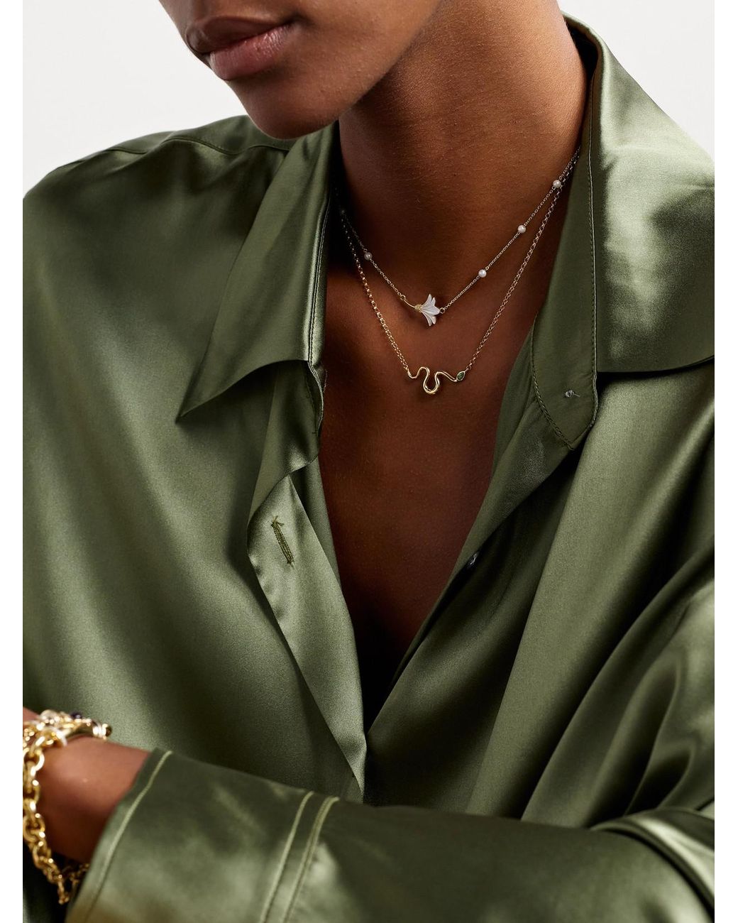 L'Atelier Nawbar Natural Boa 18-Karat Emerald Necklace