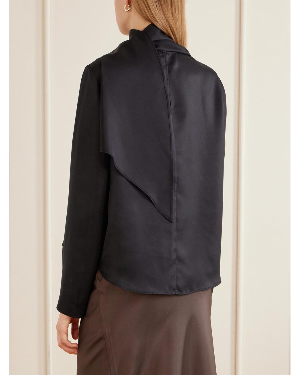 Loulou de Saison Blue Gala Scarf-Detail Silk-Twill Blouse