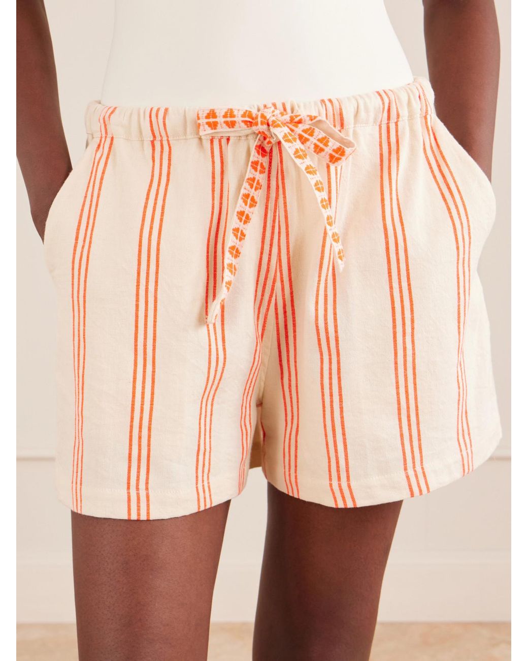 Lemlem Pink Safia Striped Cotton Shorts