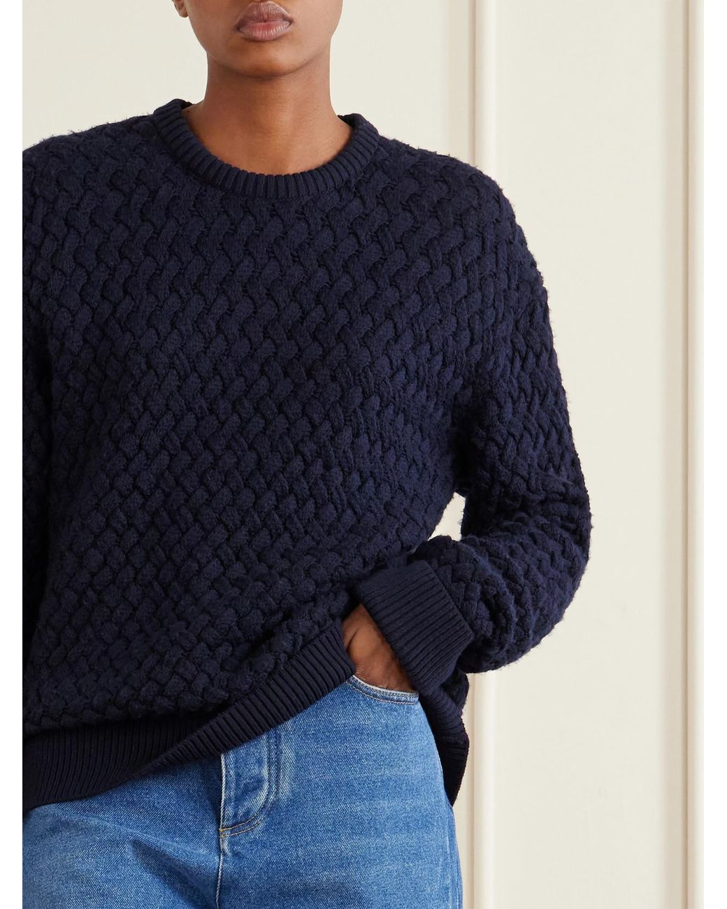 Bottega Veneta Blue Intrecciato Wool Sweater