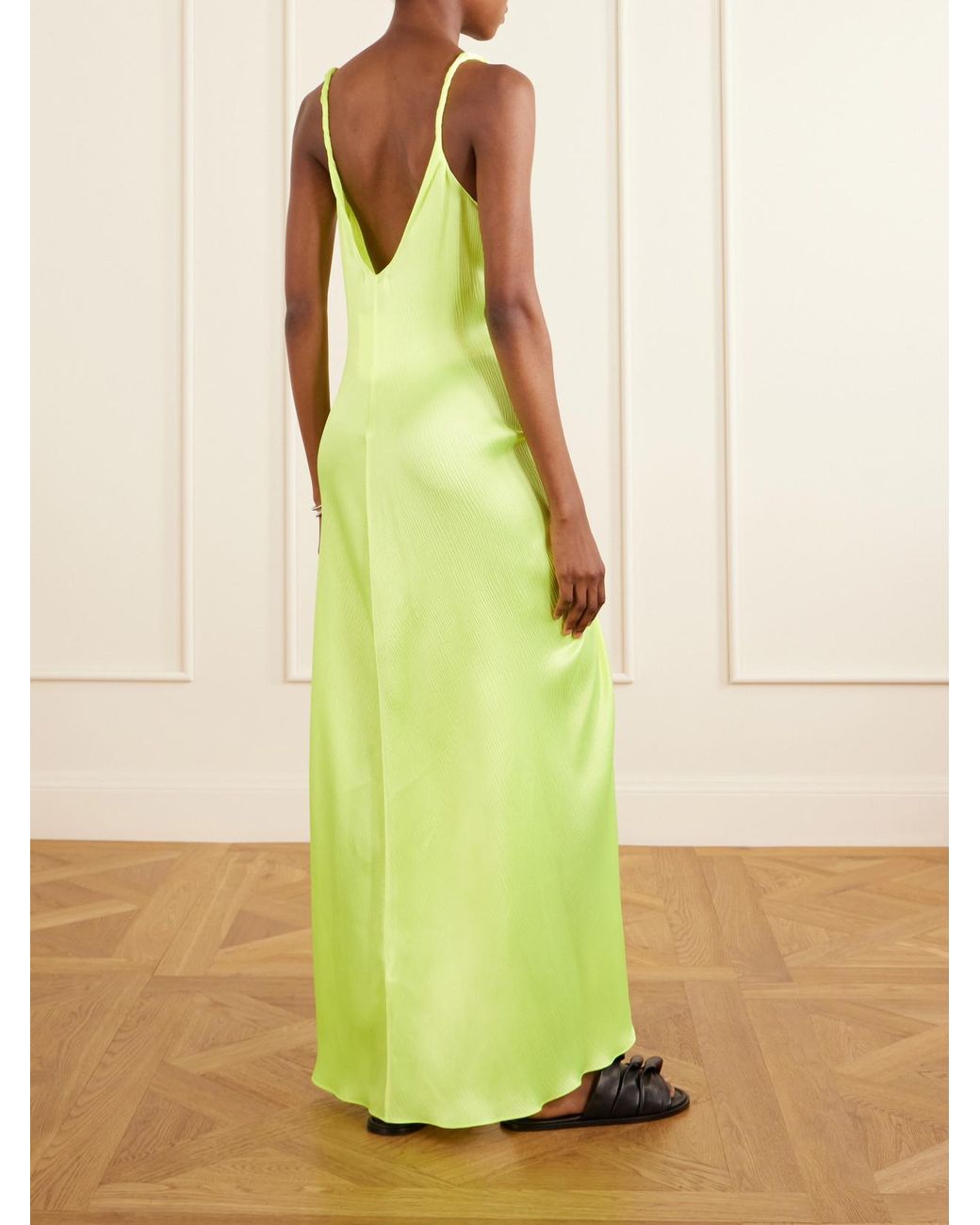 J.W. Anderson Yellow Tie-Detailed Crinkled-Silk Maxi Dress
