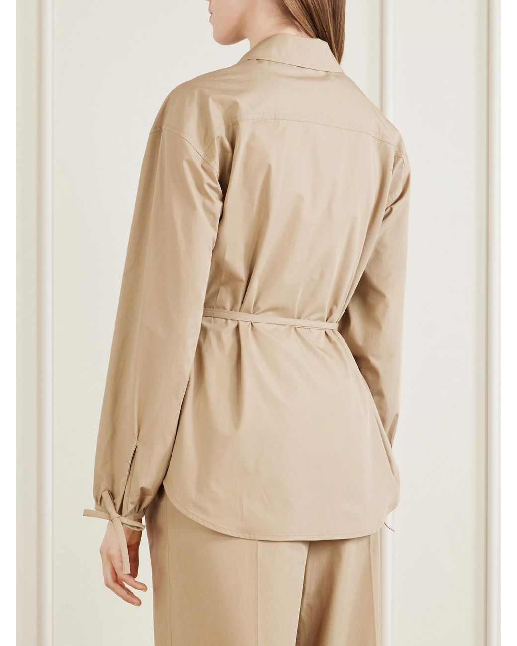 Moncler Natural Belted Appliquéd Cotton-Poplin Zip-Up Shirt
