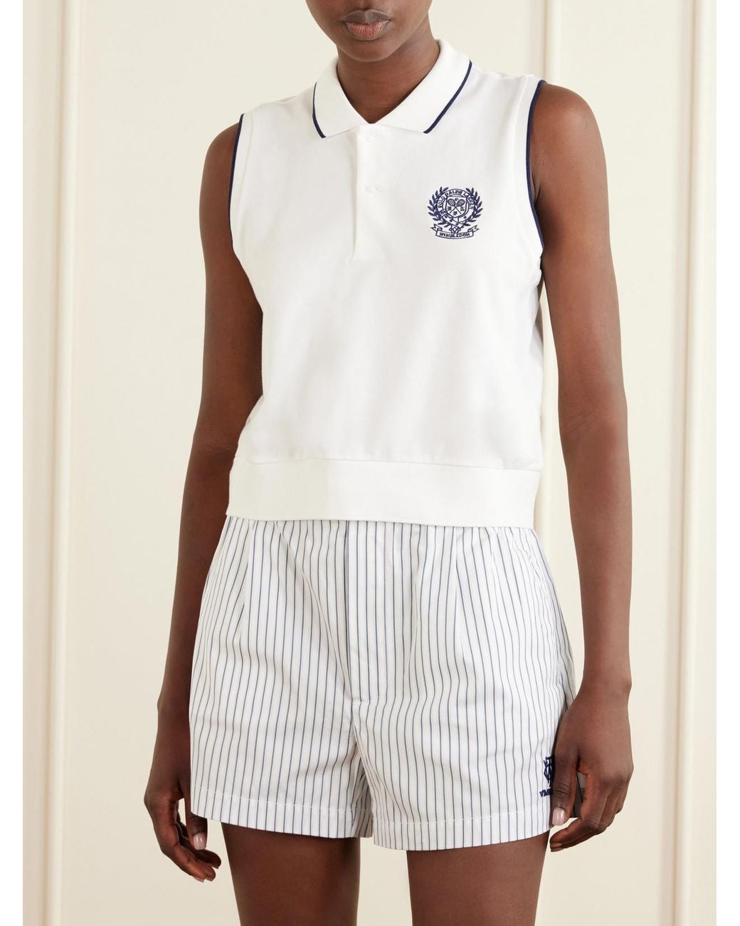 Polo Ralph Lauren White Wimbledon Logo-Embroidered Cotton-Blend Jersey Polo Vest