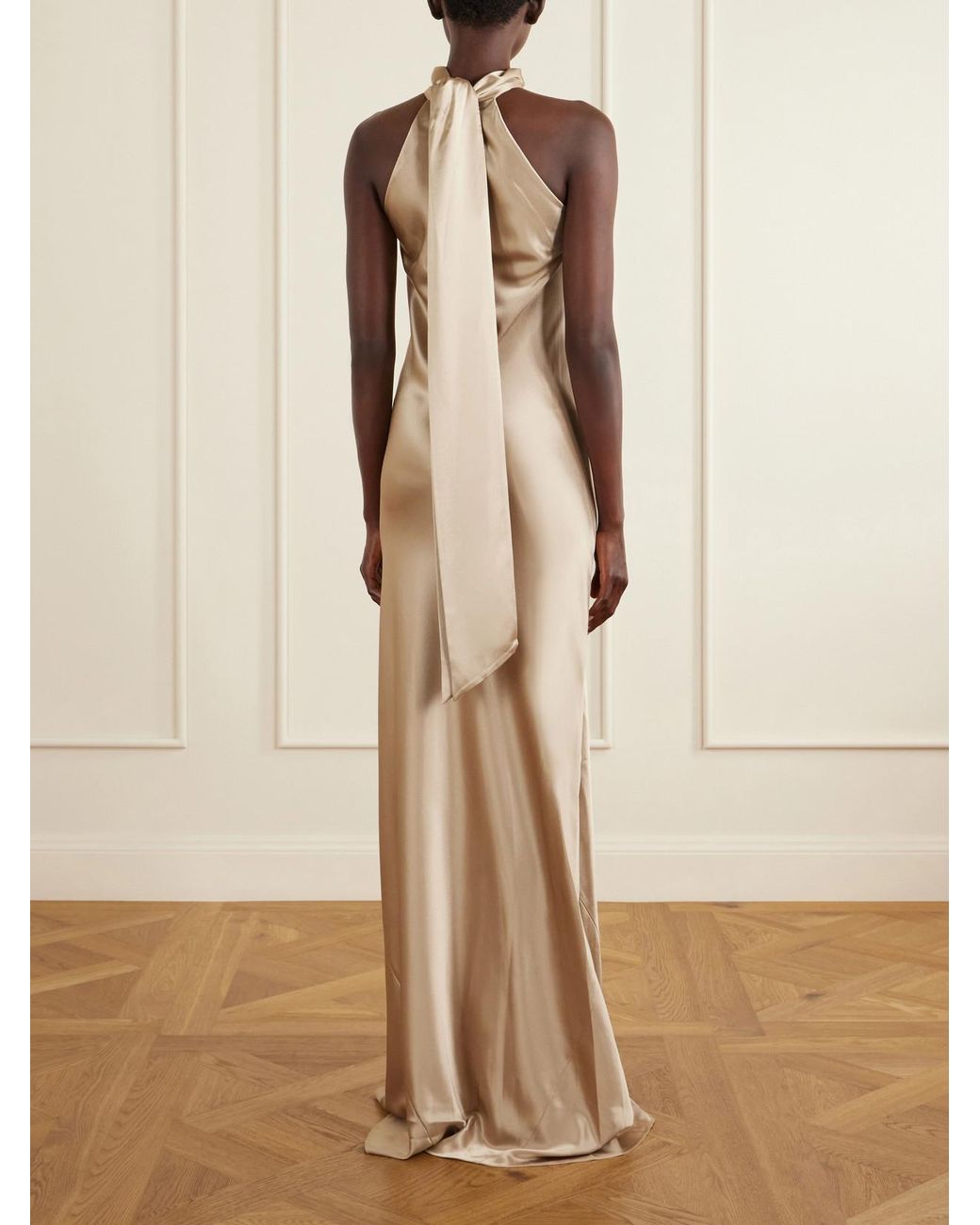 Galvan Natural Sienna Satin Halterneck Gown