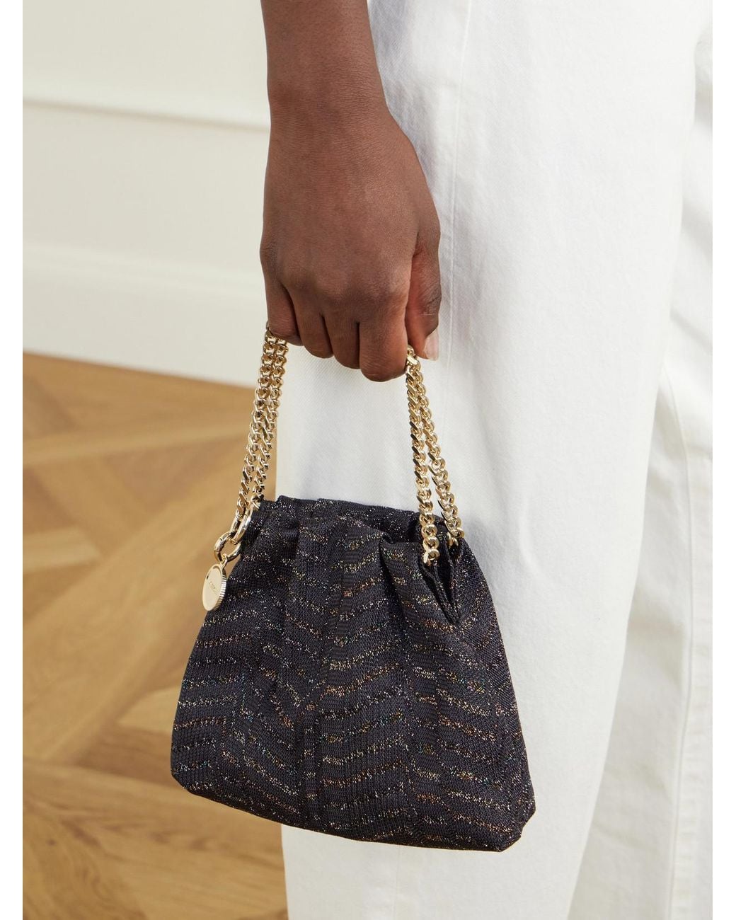 Missoni Black Greek Key Striped Metallic Crochet-Knit Shoulder Bag