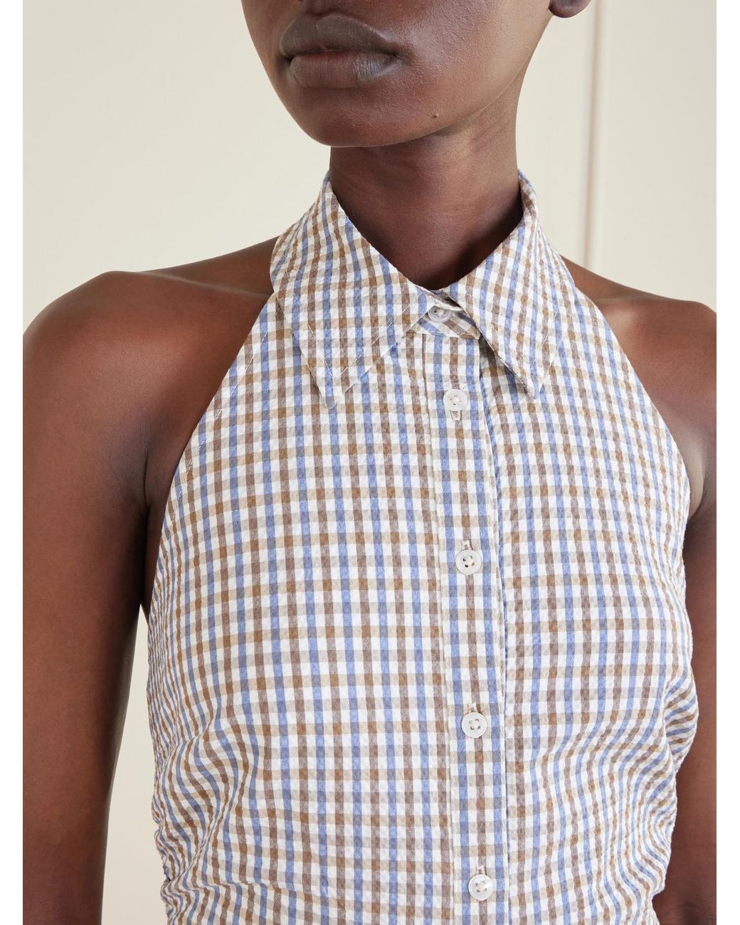 Veronica Beard White Mackey Checked Cotton-Seersucker Midi Dress