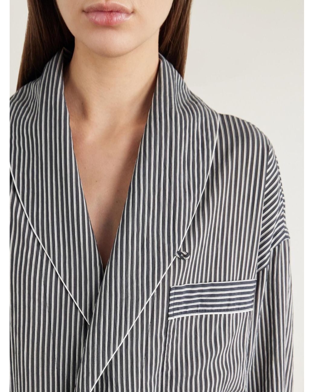 R13 Gray Shawl-Collar Striped Poplin Shirt