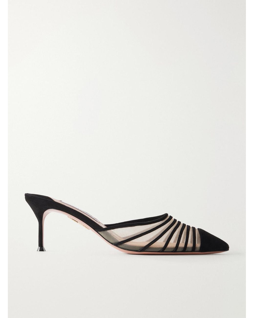 Aquazzura Black Dream Girl 65 Suede-Trimmed Mesh Mules