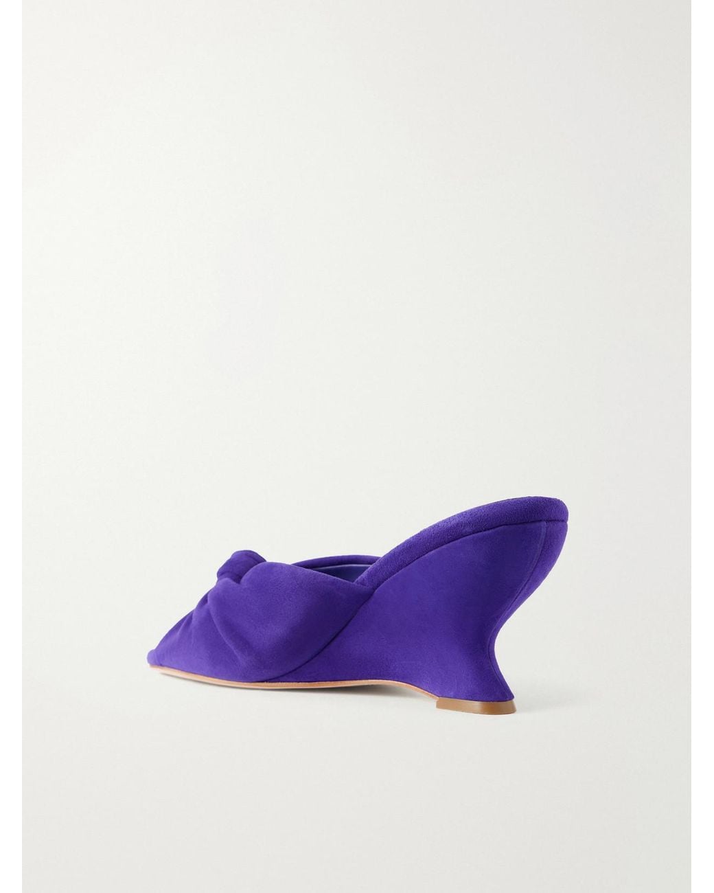 Loeffler Randall Purple Marsy 75 Gathered Knotted Suede Wedge Sandals