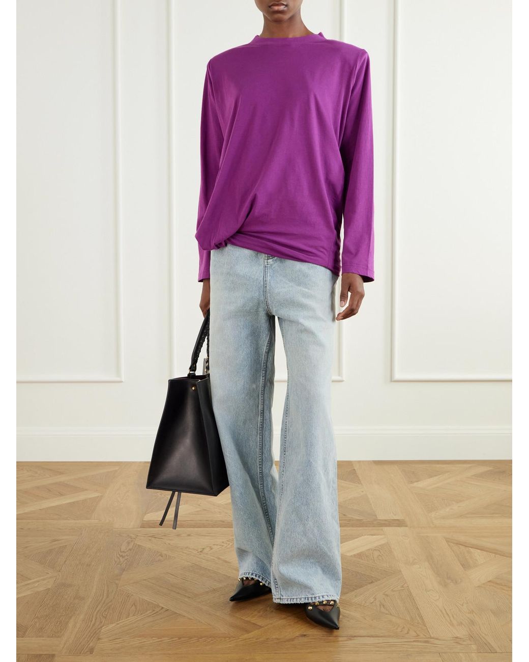 Balenciaga Purple Gathered Cotton-Jersey T-Shirt