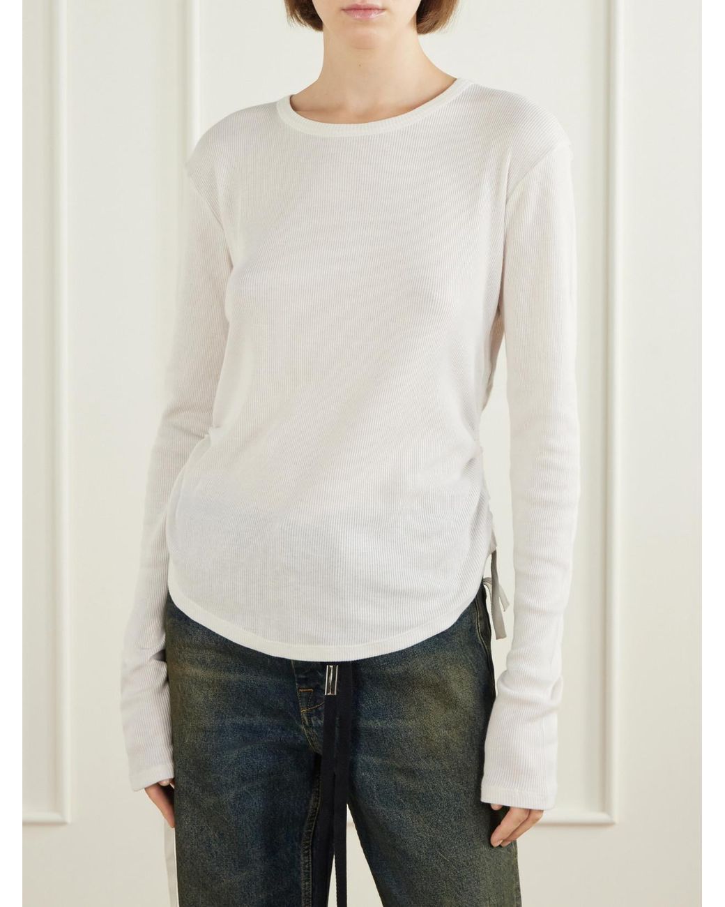 Ann Demeulemeester White Dot Gathered Ribbed Cotton T-Shirt