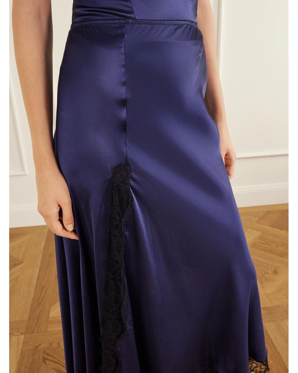 Isabel Marant Blue Alexandra Lace-Detailed Silk-Blend Satin Midi Skirt